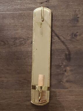 Vintage Long Gold Brass Wall Sconce Candle Holder w/ Beaded Trim